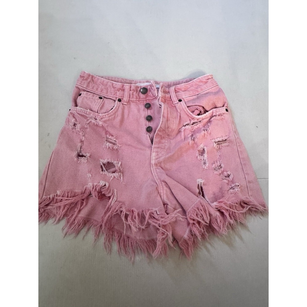 Zara Trafaluc Shorts Pink Denim Cutoff Shorts Women's Size 2 Button Fly‎